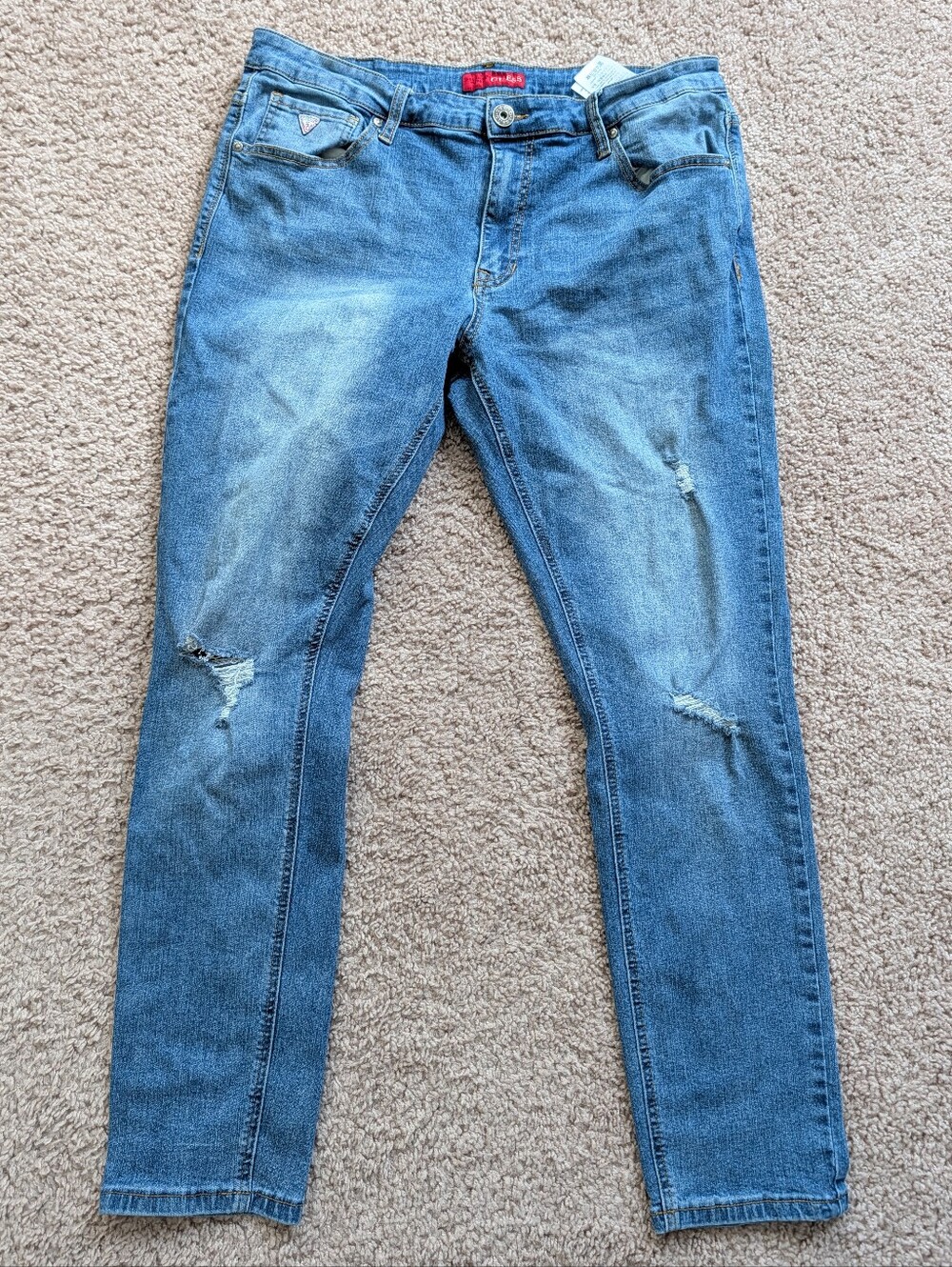 Guess Womens Medium Faded Blue Y2k Stretch Ripped Distressed Skinny Jeans 38x30